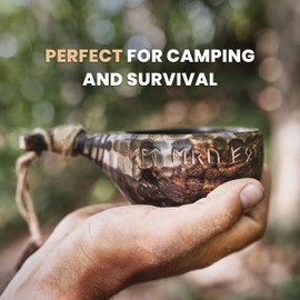 Handcarved Wooden Kuksa Cup - Scandinavian Bushcraft Bowl for Camping and Survival - 11 oz Viking Inspired Design with Twine Carrying Loop