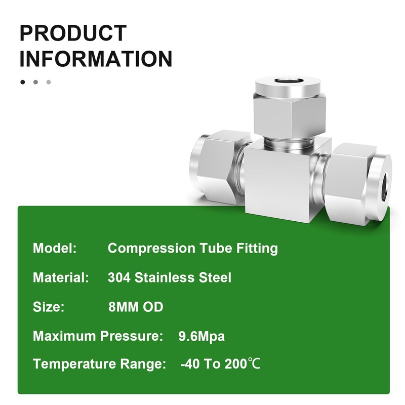 TAISHER 2 PCS 304 Stainless Steel Compression Tube Pipe Fitting