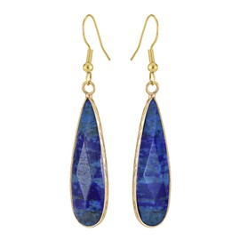 AeraVida Gorgeous Royal Blue Simulated Lapis-Lazuli Stone Teardrops on Gold-Plated Sterling Silver Fishhook Dangle Earrings for Evening Wear with an Elegant and Vintage Touch