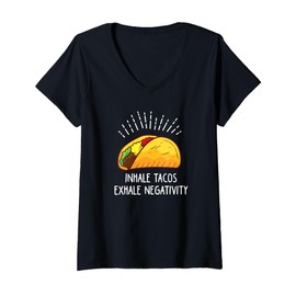 Womens Inhale Tacos Exhale Negativity Funny Taco V-Neck T-Shirt