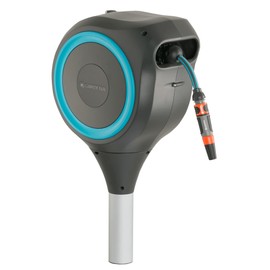 GARDENA 18604 | 50' x 1/2" Automatic Retractable Garden Hose Reel for Outside Use on Metal Spike With Easy Swivel for Simple Watering of Gardens and Grass. Easy Installation in Ground