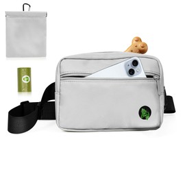 Dog Walking Bag with Carabiner, Puppy Training Bag Fanny Pack for Dogs Treats, Dog's Treat Pouch with Poop Bags Holder, Hands-Free Snack Bags for Animal with Adjustable Waist Belt (Grey)