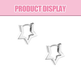 Silver Hoop Earrings,Star Hoop Earrings,Minimalist Pentagram Shape Earrings,Hypoallergenic Small Hoop Earrings, Simple Cartilage Silver Star Earrings for Women, Girls