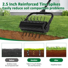 SMONTER Manual Lawn Aerator, 17” Heavy Duty Rolling Aerator Lawn Tool for Yard Garden, Aeration Tool with Spike Soil Penetrator