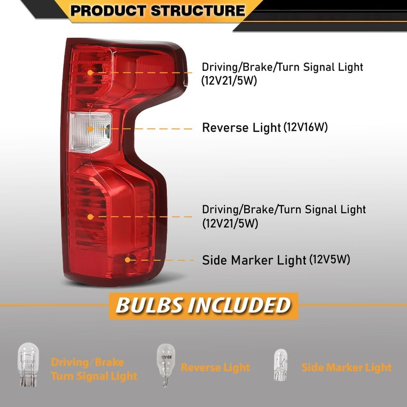 CNNELL Tail Light Assembly Rear Lights Red Lens Right Compatible