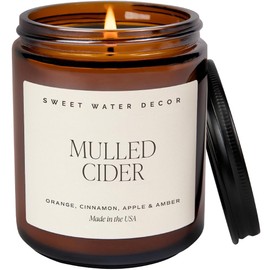 Sweet Water Decor Mulled Cider Candle - Fall Candle with Cinnamon, Icing and Cinnamon Buttery Pastry for Home - Fall Soy Candle with 40 Hours Burn Time - 9Oz Black Lid Amber Jar Mulled Cider Scents
