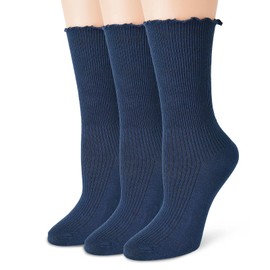 TZYDMN Womens Ruffle Socks Fashion Breathable Solid Color Turn-Cuff Cute Girls Ankle Socks 3 Pairs (Nvay)