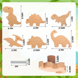 Wooden Animal Cabinet Knobs Decorative Wood Dresser Knobs with Screws Dresser Pulls Wood Marine Woodland Animals Knobs Furniture Knobs Nursery Drawer Handles for Decor (Dinosaur,6 Sets)
