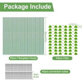 JARDILIFE Garden Hoops for Raised Beds, 50pcs 7ft Grow Tunnel Greenhouse Support Hoops Rust-Free Frame for Garden Netting Row Cover Fabric, 10 Set DIY Fiberglass for 3 & 4 Ft Wide, 30pcs Clips