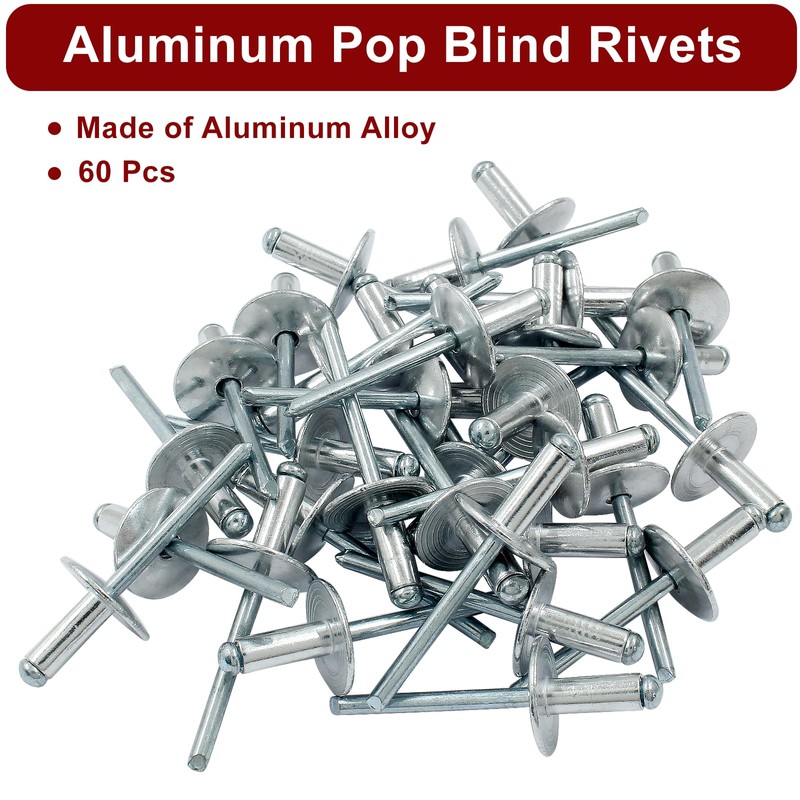 Zorveiio 60 Pcs 3/16" x 5/8" Large Flange Aluminum Blind