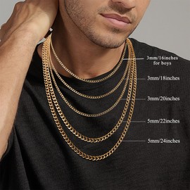 Rajputana Gold Chain Necklace For Men 5mm Gold Cuban Link Chain For Men Boy Gold Men's Chain Necklaces Sturdy Curb Chain Jewelry Gifts 24 Inch