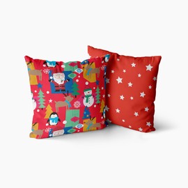Happy Linen Company Girls Boys Kids Jolly Christmas Xmas Santa Red Square 43 x 43 cm Reversible Cushion Covers