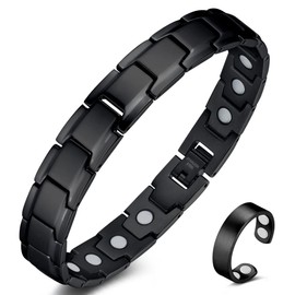 Vicmag Lymphatic Drainage Magnetic Bracelet Men's Titanium Steel Magnetic Bracelet Single Row Ultra Strength Magnets with Adjustment Tool and Gift Box (Single Row Black)