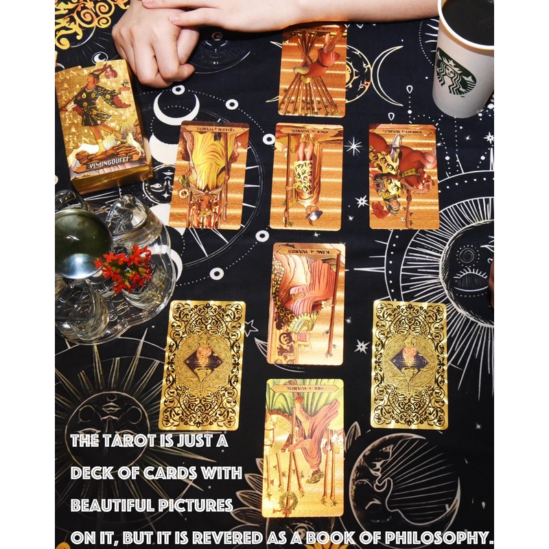 YIMINGOUFEI Tarot Card Deck 78 Cards Gold Foil Embossed Medieval