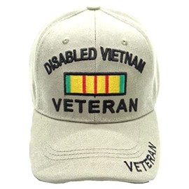 First Military Choice Disabled Vietnam Veteran Baseball Cap, Service Ribbon Design, Beige with Black Letters