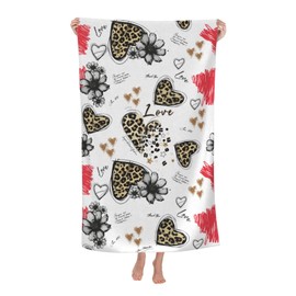 Ti Caldi Brown Red Hearts Leopard Beach Towel Quick Dry Microfiber Towel Lightweight Large Swimming Towel for Travel Pool Camping Super Absorbent Soft Beach Towel for Women Men Girls Boys 52x32 Inches