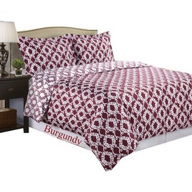 Royal Tradition Silky Sierra 300 Thread Count, 100 Percent Cotton Full/Queen Duvet Cover Set, Burgundy with White