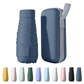 Mini Travel Umbrella, Travel Umbrella, 6 Ribs Mini Umbrella, Small UV Umbrella, UV Foldable with Capsule Box, Travel Waterproof and Windproof for Men and Women, Haze Blue