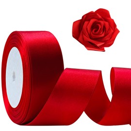 Flezoo Flezoo 25 Yards Red Satin Ribbon 1 1/2inch, Single Face Polyester Silk Fabric Hair String Ribbon for Craft, Flower Bouquets, Gift Wrapping, Wedding, Bow Making and Valentines Decoration