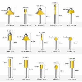 CSOOM Professional Woodworking Trimmer Bit Set, Carbide Router Set, 15 Pieces, Shaft Diameter 0.2 inches (6 mm), Storage Case Included, Grooves, Chamfering, Decorative Surface Processing, Joint Pay Bits, Milling Cutter Set, 15 Pieces 0.2 inch (6 mm) Wood