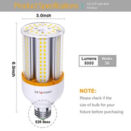 JURDXLED 2Pack LED Corn Light Bulb 5000 Lumen 3000K 30W Large Area yellow light E26 Base for Outdoor Indoor Garage Warehouse Factory Workshop Street Backyard（3000K Warm yellow light,30Watts 2Pack ）