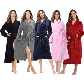US Warehouse Soft Winter Plush Bath Robe Hooded Adult Polyester Oversize Unisex Flannel Long Bathrobe Woman Man SleepwearSize: 2 XL, Color: Pink