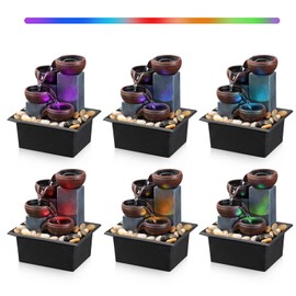 Tabletop Fountain 4 Level Small Waterfall Fountain Indoor Relaxing Water Feature Meditation Fountain for Home Office Bedroom Decoration Including LED Color Lighting and Natural Rocks