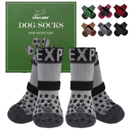 EXPAWLORER Anti Slip Dog Socks to Prevent Licking Paws - Dog Booties for Hardwood Floors, Pet Paw Protectors with Grippers for Winter Outdoor, Dog Boots Shoes for Small Medium Large Dogs,Stars Grey XL