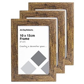 Clay Roberts Photo Picture Frames 6 x 4, Brown, Pack of 3, Freestanding and Wall Mountable, 10 x 15 cm, 6x4 Picture Frame Set