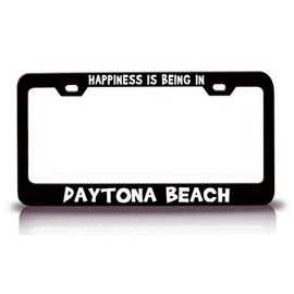 Custom Brother - Happiness is Being in Daytona Beach City Cities Metal Car SUV Truck License Plate Frame Bl h7