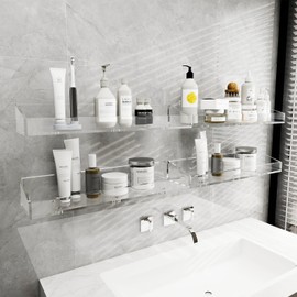 DigDozer Acrylic Bathroom Shelves 4 PCS, Different Sizes for Shower, Wall Mounted Drain Shelves for Bathroom, Bedroom, Living Room, Kitchen, Clear Floating