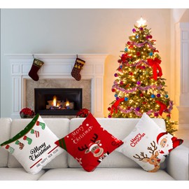 Ywlake Set of 4 Christmas Cushion Covers 16x16, Merry Christmas Series Cartoons Pattern Cotton Linen Decorative Throw Pillow Covers Cases Cushion for Sofa