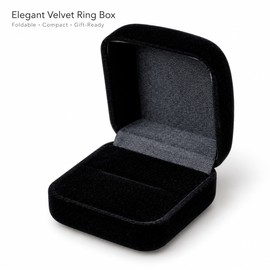Black Velvet Ring Box – Foldable Engagement & Wedding Ring Display Case for Proposal, Jewelry Storage & Gift Presentation