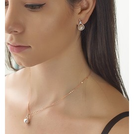 A+O Pearl Jewelry Set Gift for Mother of The Bride - Rose Gold