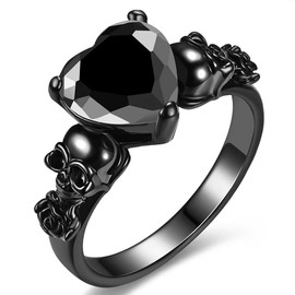 Gothic Skull Black Rose Flower Rings Women Purple Red Love Heart Zircon Crystal Valentine's Day Anniversary Engagement Mother's Day Gift Party Biker Jewelry, Black Gold, Cubic Zirconia