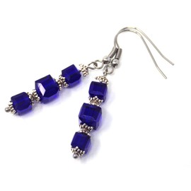 Dark blue glass and stainless steel earrings