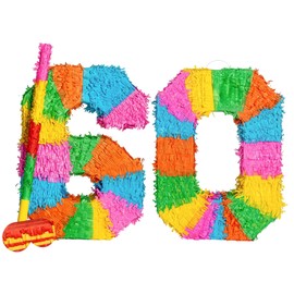 Fax Potato Pinata Set with Stick & Blindfold - 60th Birthday/Anniversary - Rainbow