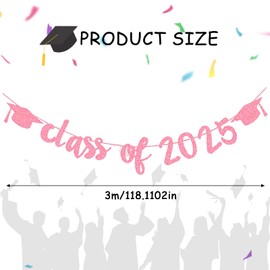 LUMOOM 2025 Graduation Garland with Graduate Hat Motif, Bachelor Decoration, Congratulations Garland, Graduation Garlands, for Graduation, Bachelor and Master Graduations (Pink)