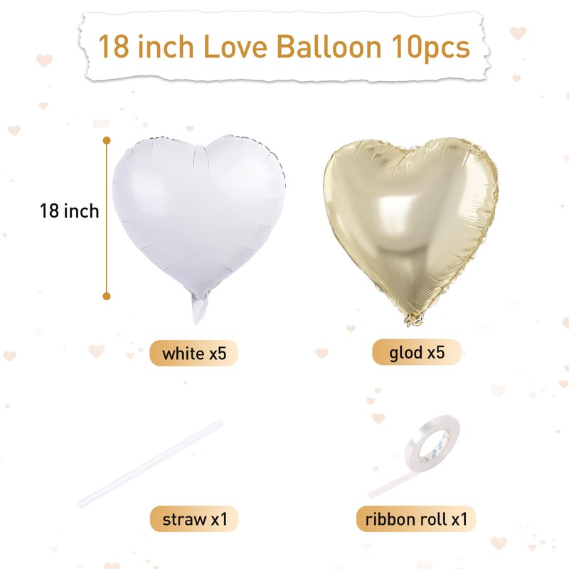 Moorle White Cream Balloons Love Heart Balloons Bride to Be
