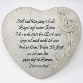 Trauer-Shop Grave ornament heart star children. Still und leise ging ich als Engel auf Meine Reise. 18 cm. 1 piece.