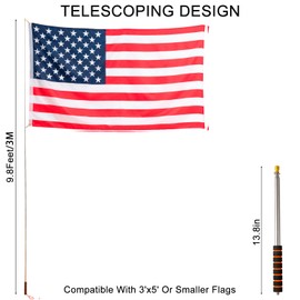 Qiuboluny Telescopic Hand Flag Pads with Clips Portable Flag Pole Lightweight Extendable Tour Guide Stainless Steel Banner Flag Pole Pointer for Teachers with Non-Slip Handle (3 Yellow Orange)