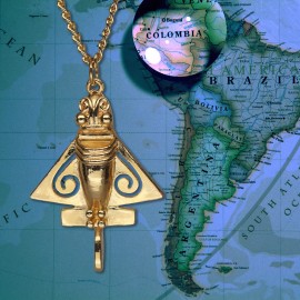 Real Metal Quimbaya Flyer Necklace 24K GP Pre-Colombian Ancient Alien Artifact  NK-692
