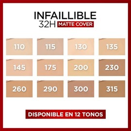 L'Oreal Paris, Base De Maquillaje De Alta Cobertura Mate Y Larga Duración, Infallible 32H Matte Cover, Tono 115 Beige Doré, 30Ml