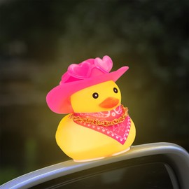 wonuu Cute Yellow Rubber Duck with Light Glowing Rubber Ducks with Pink Heart-Shaped Sunglasses Bandana Gold Chain Cowboy Hat, Solid Pink
