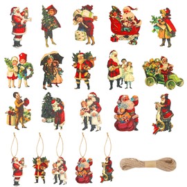 Xmas Tree Decorations, 45 PCS Vintage Christmas Decorations with Strings, Victorian Christmas Decorations Santa Claus Kids Wood Hanging Pendant for Christmas Tree Hanging Ornaments