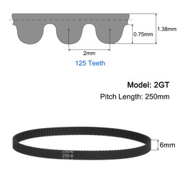 sourcing map 10pcs 2GT Timing Belt Closed Loop Rubber Belts 250-2GT-6, 6mm Width x 250mm Length