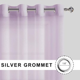 JIUZHEN Lavender Purple Sheer Curtains 90 Inches Long - Grommet Semi Transparent Window Drapes for Kids Bedroom Living Room, Set of 2 Panels with Tiebacks, W52 x L90
