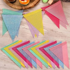 Colorful Pennant Flags Banner Imitated Burlap Bunting Banner Pastel Decor Fabric Triangle Flag for Party Decoration，Classroom Birthday Spring Graduation Festival Wedding Decoration，48 Pcs