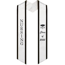Piecatle RN Graduation Stoles Class of 2025, Nursing Stole for Graduation 2025, 72 inches Nurse Graduation Sashes and Stoles with Medical Logo for Registered Nurses, White with Black Trim