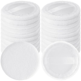 HINZIC 25 Pack 60mm Round Powder Puffs for Foundation Makeup Applicators, Soft Cotton Skin-Friendly Face Powder Sponge Velour Velet Puffs Pads for Cream Cosmetics- White